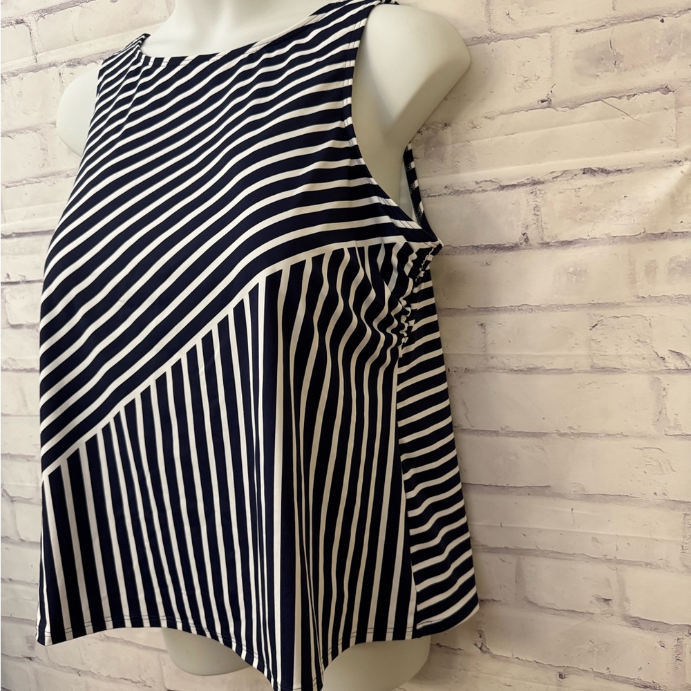 Lands’ End 24W DDD Blue Tankini Swimsuit Top High Neck Soft Cup Slimming New - Picture 2 of 9